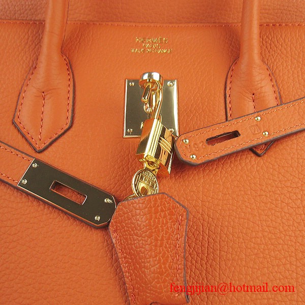 Hermes Birkin 35cm Tendon Veins Leather Bag Orange Gold Hardware